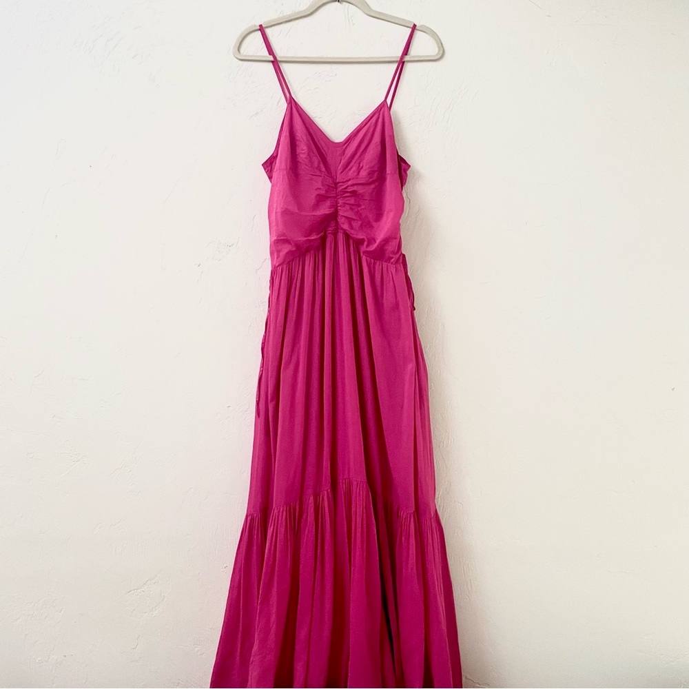 Isabel Marant Étoile Giana Ruched Tiered Cotton Voile Maxi Dress in Fuchsia Pink